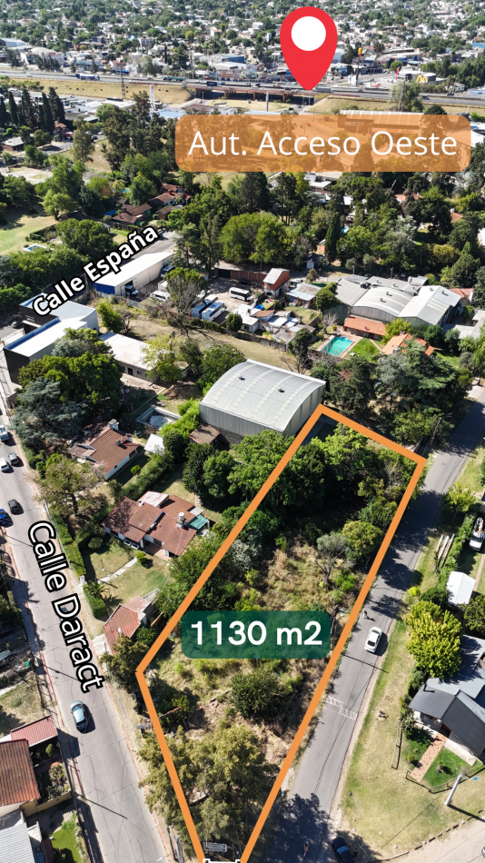 Fraccion en esquina Justo Daract 1.130 m² | 300 metros de Aut. Acceso Oeste.